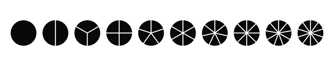 Infographic minimalist icons set. Circle division on 1 2 3 4 5 6 7 8 9 10 black equal parts