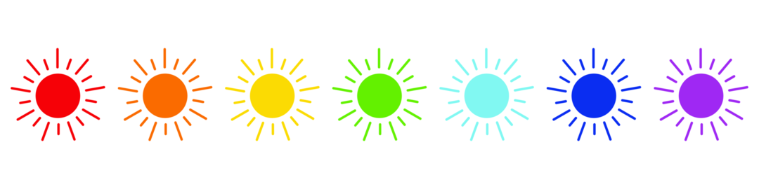 Rainbow sun icons set bright colorful sunshine symbols collection simple flat design summer weather