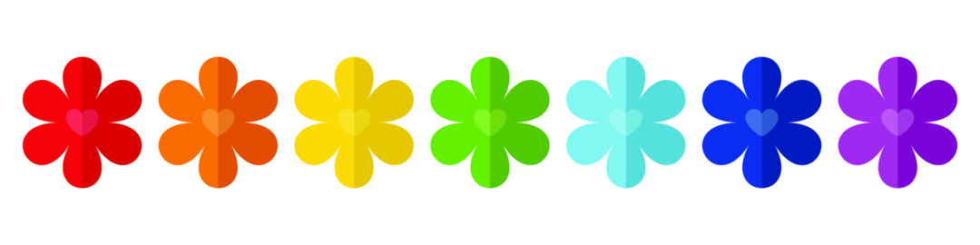 Colorful flower icons set with heart center rainbow palette floral symbols collection bright