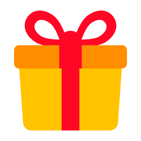 Social media gift reaction icon illustration, bright present box with red ribbon, reward bonus