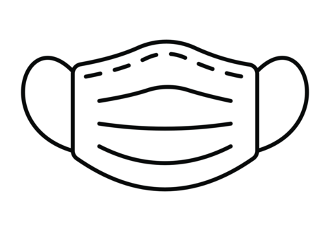 Medical mask outline illustration, black face covering icon for hantavirus prevention, infection