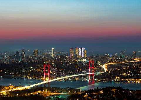 Bosphorus bridge at sunset, Istanbul, Turkey