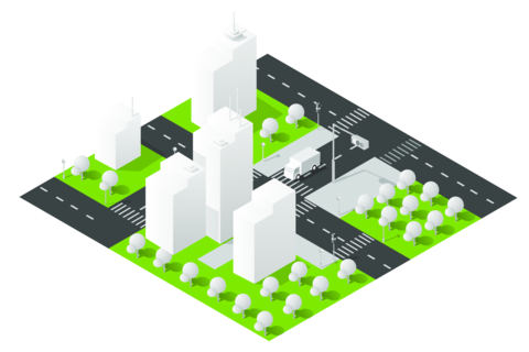 Isometric city layout with urban infrastructure planning
