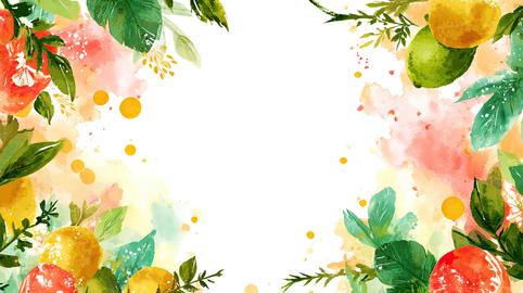 Fresh watercolor summer frame with lemons, limes and green leaves on white background. Perfect copy