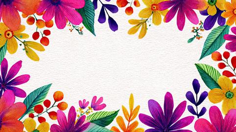 Beautiful watercolor floral frame with bright flowers, red berries and green leaves on textured