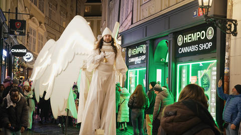 Prague, Czechia - 24.12. 2025.Angel Parade Performance,Advent Tradition In Praha