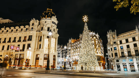 Madrid, Spain - 18.12.2025. Metropolis Building During Christmas Season. Festive