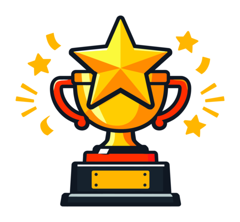 Gold trophy with a shining star on a pedestal, representing winning, achievement, reward, and top
