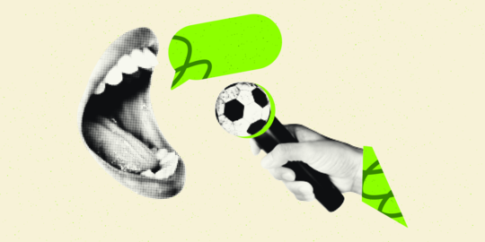 Football commentary interview halftone collage vector illustration