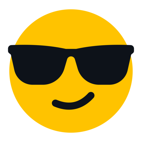 Cool smiley face with sunglasses illustration, yellow happy reaction icon with black shades and