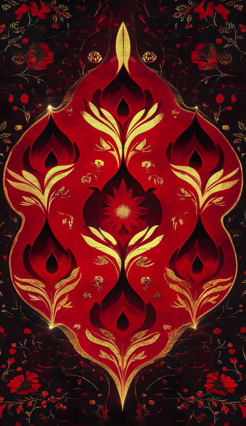 Red and Gold Floral Mandala Pattern Flow Animation
