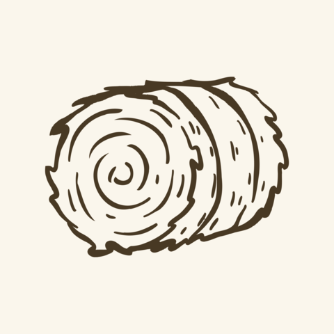 Hand drawn hay bale doodle illustration in naive line art style