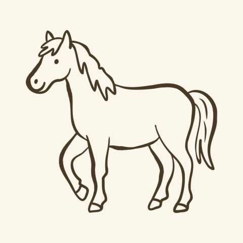 Hand drawn horse doodle illustration in naive line art style