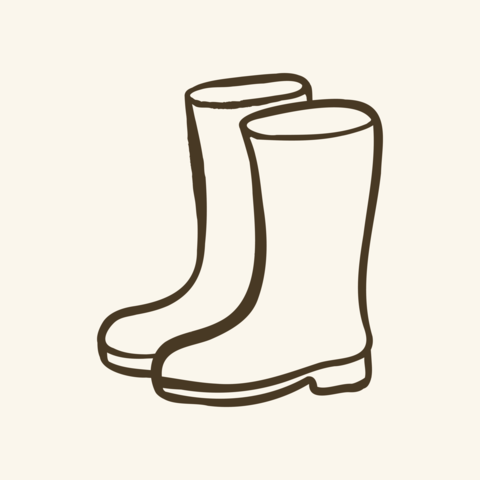 Hand drawn rubber boots doodle illustration in naive line art style