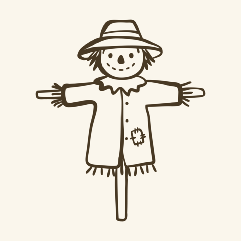 Hand drawn scarecrow doodle illustration in naive line art style