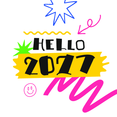 Playful typography poster featuring the Russian phrase - Hello 2027 in a bold experimental display