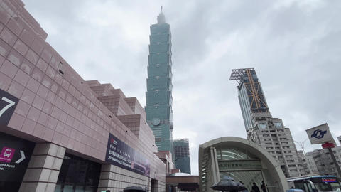 Taipei, Taiwan - June 5, 2026 - Taipei 101 Skyscraper Looming in the Clouds: Urban Landscape