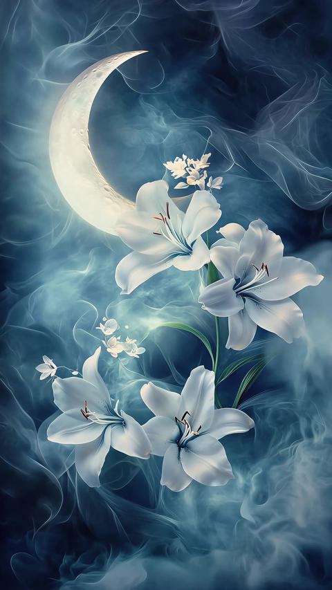 Moonlight Flowers with Floating Mist Fantasy Loop