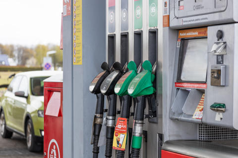 Fuel nozzles at a modern gas station pump. Vilnius, Lithuania, 1 May 2026