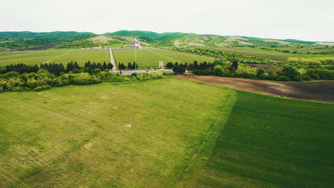 Georgian national flag waving at the Didgori battle memorial