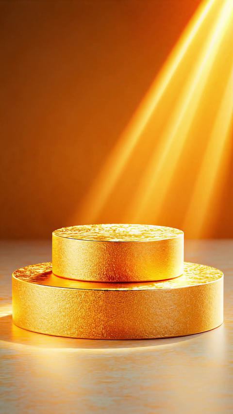 Golden podium with moving volumetric light rays