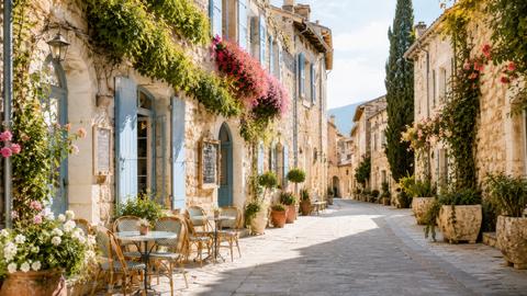 Flower-lined street in Provence