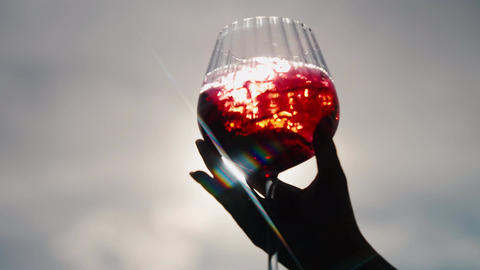 Red Wine Swirling, Examined Against Bright Sky During Outdoor Tasting Experience