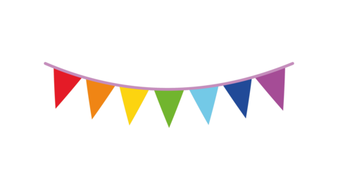 Colorful rainbow party bunting flags animation with alpha channel, rainbow triangle pennants on