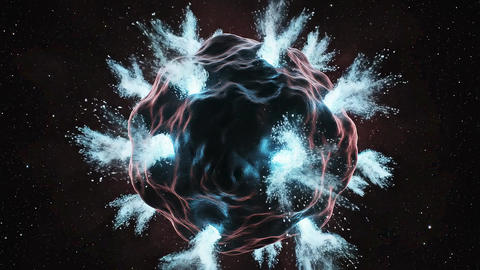 Dark Organic Mass Emitting Cyan Energy Particles In Space Void Animation