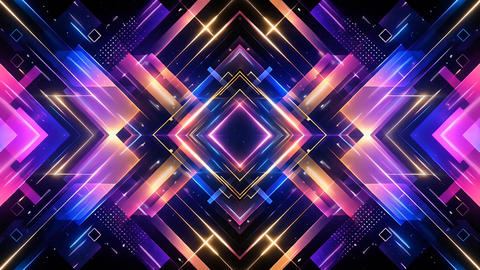 Neon Geometric Background with Glowing Abstract Shapes, looping animation