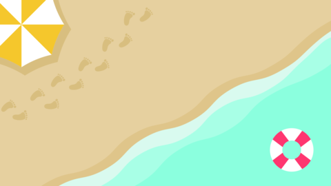 ビーチパラソルと足あとの夏背景