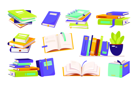 Colorful Books and Open Notebooks Collection