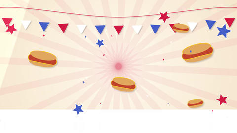 4th of July American Independence Day animation loop background with hot dogs