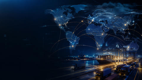 Global Supply Chain Network Over Digital World Map