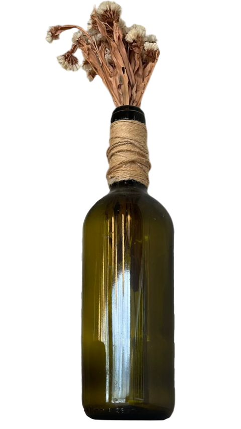 Wine Bottle Vase with Twine and Dried Flowers