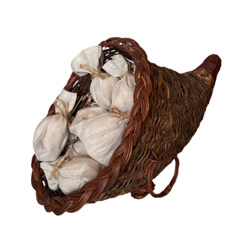 Wicker Cornucopia Basket with Linen Sacks