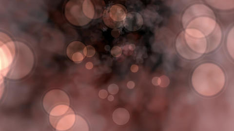 Warm bokeh lights float softly against dark, smoky backdrop