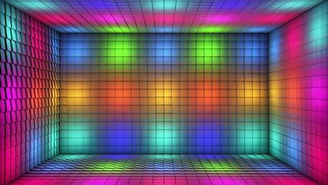 Broadcast Pulsating Switching Hi-Tech Illuminated Cubes Room Stage, Multi Color, Events, 3D, Loop,4K
