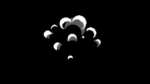Explosions and smoke on a pixel art ground, transparent background, gray