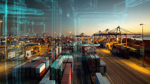 Smart port logistics global supply chain network connecting