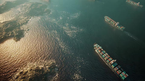 Cargo container ships navigating global trade routes