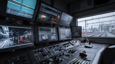 Train control room monitoring railway station traffic
