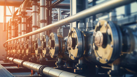 Industrial piping system at energy manufacturing facility