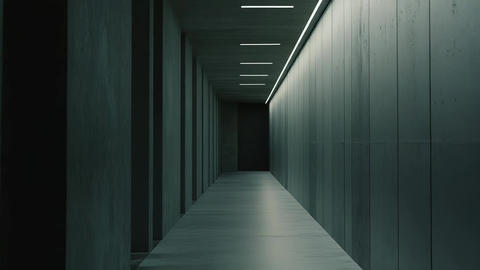 Modern minimalist concrete corridor with subtle lighting