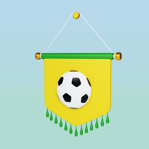 3D render of green and yellow soccer pennant flag with football for sports