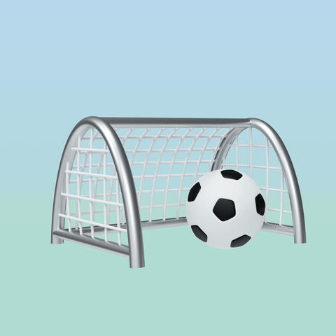 3D render soccer goal net with football for scoring concept