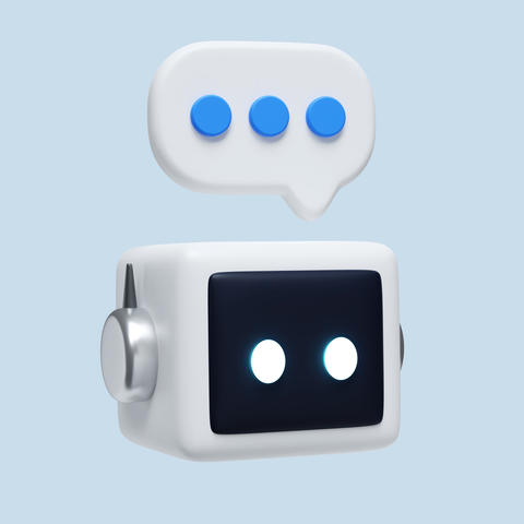 3D rendering of AI chatbot robot with speech bubble for artificial intelligence