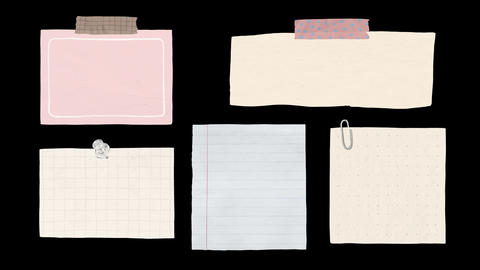 Hand-drawn Animated Paper Notes B — 5 Pieces | Memo, Grid, Lined Paper | Alpha | 4K ProRes