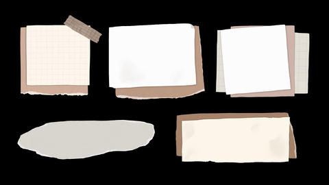 Hand-drawn Animated Scrapbook Paper C — 5 Pieces | Torn, Kraft, Layered | Alpha | 4K ProRes