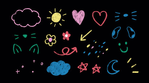 Chalk Crayon Doodles — Cute Animated Stickers | 19 Elements | Alpha Channel | 4K ProRes